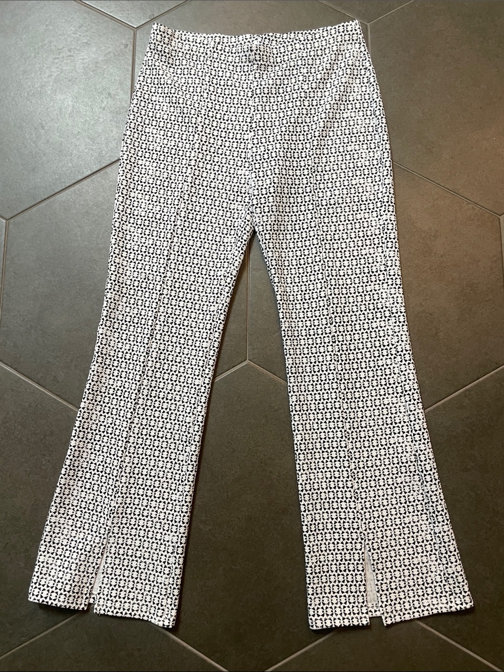 Clara Sun Woo Women's Black & White Split Hem Flare Pants L